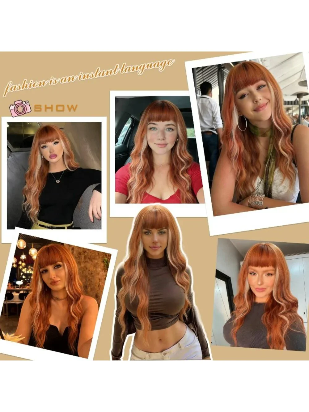 Women's Ginger 26 Inch Natural Looking Heat Resistant Synthetic Wigs Bangs